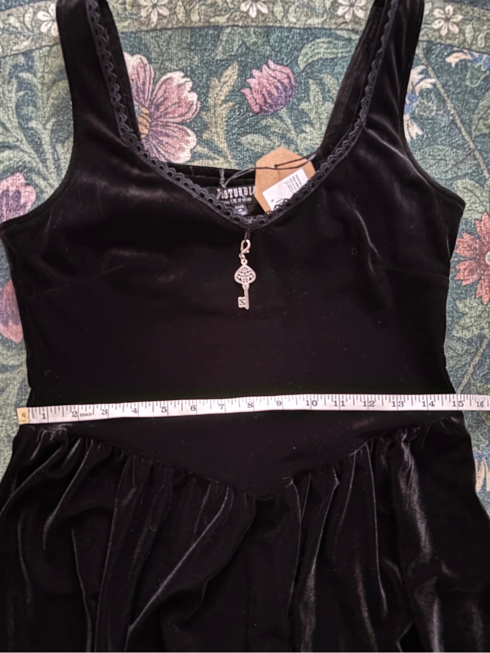 NWT Disturbia Orbweb Lace Hem Velour Mini Dress Black 6 - Picture 7 of 8